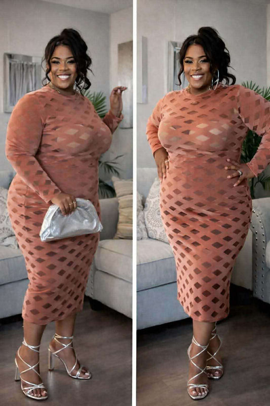 PLUS SIZE "RISKY BIDNESS MESH & VELVET DRESS"-DUSTY MAUVE-61