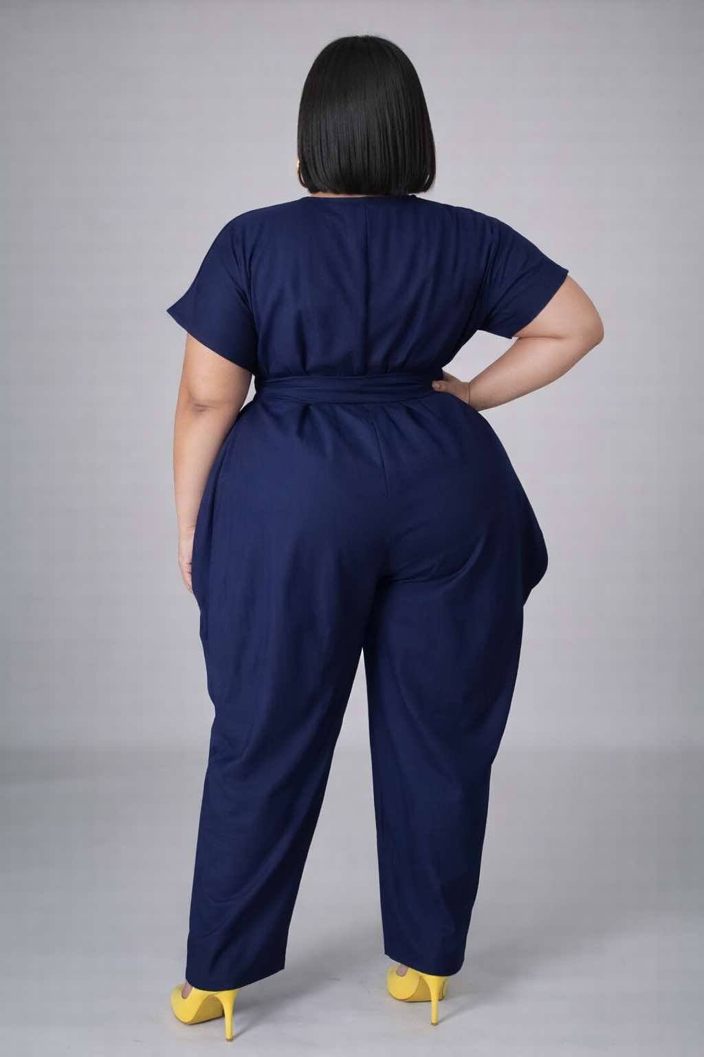 PLUS SIZE HAREM STERTCH ENIM JUMPSUIT W/BELT-42