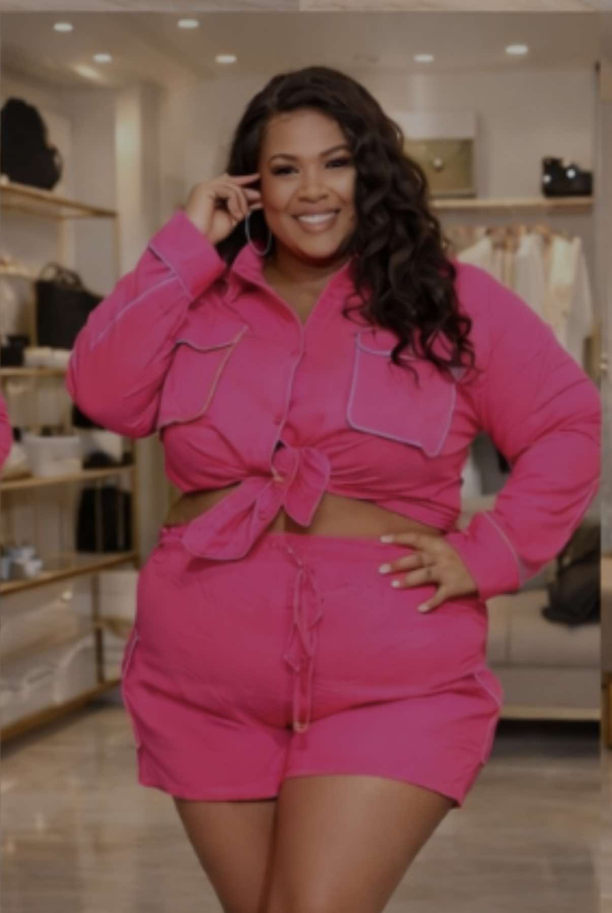 PLUS SIZE FUSCHIA 2-PIECE COTTON SHORT SET-20