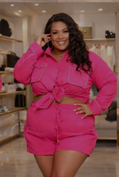 PLUS SIZE FUSCHIA 2-PIECE COTTON SHORT SET-20