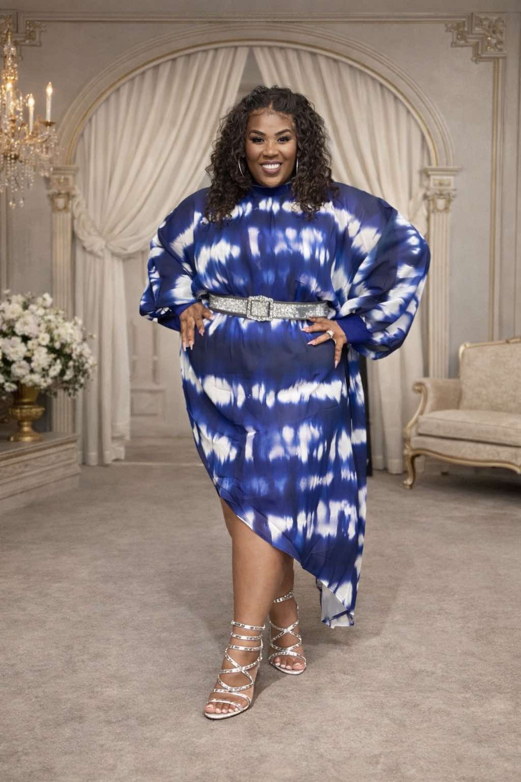 PLUS SIZE BLUE MIX CHIFFON SLANTED TOP/DRESS-00