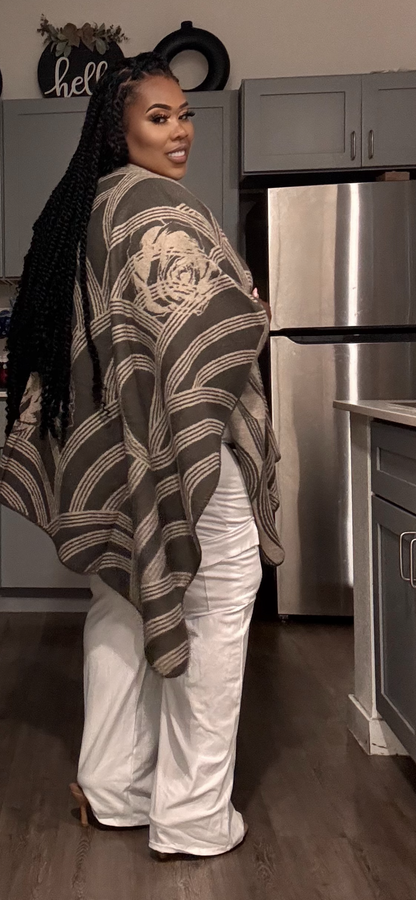 PLUS SIZE GEOMETRIC PRINT OPEN FRONT KIMONO-GREY