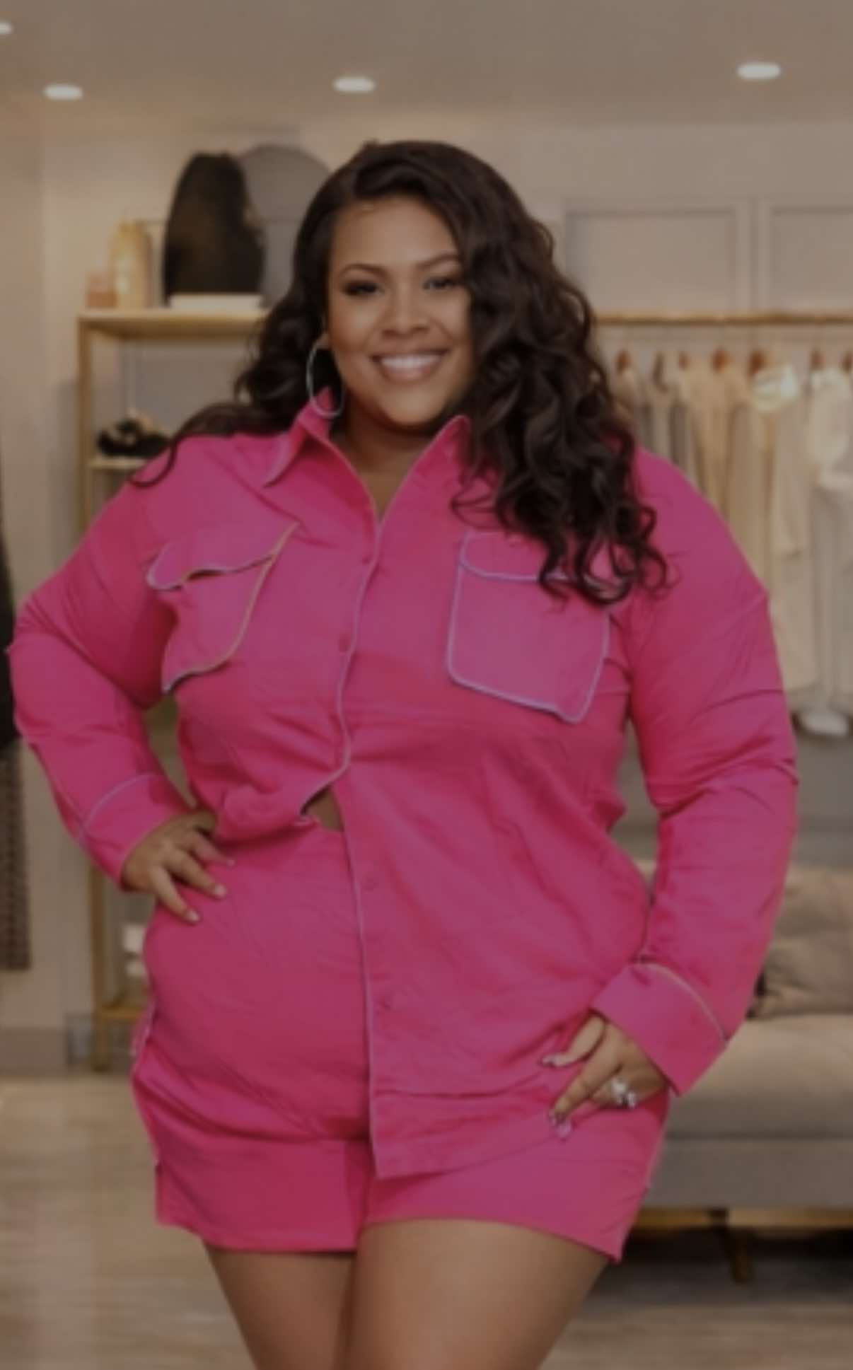 PLUS SIZE FUSCHIA 2-PIECE COTTON SHORT SET-20