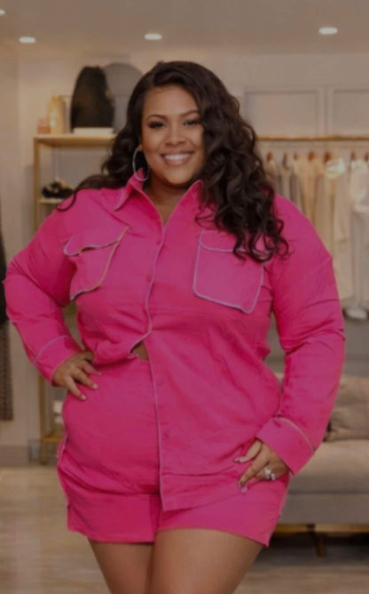 PLUS SIZE FUSCHIA 2-PIECE COTTON SHORT SET-20