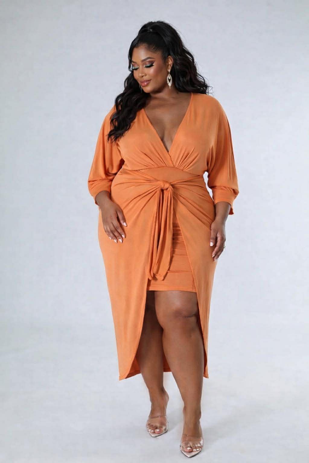 PLUS SIZE JUST A LIL TWIST WRAP DRESS-CLAY