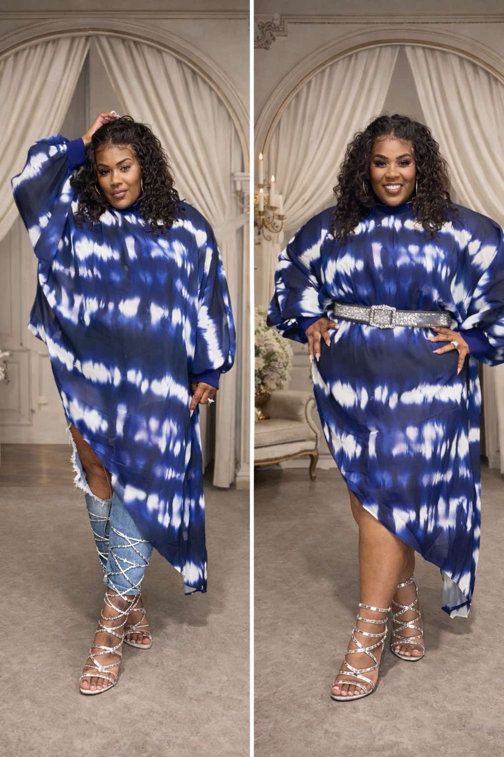 PLUS SIZE BLUE MIX CHIFFON SLANTED TOP/DRESS-00