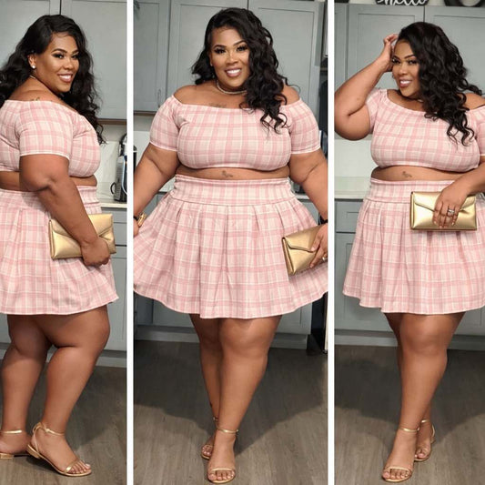 PLUS SIZE BABYDOLL SKIRT SET (PINK)-32
