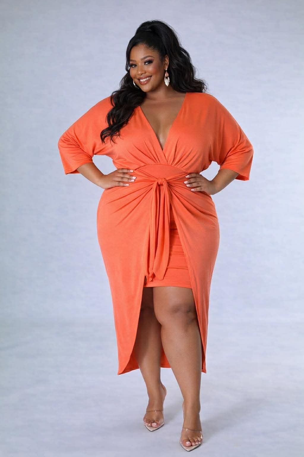 PLUS SIZE JUST A LIL TWIST WRAP DRESS-CORAL