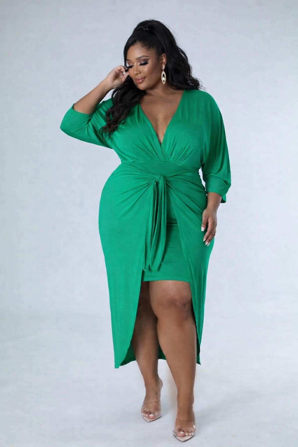 PLUS SIZE JUST A LIL TWIST WRAP DRESS-GREEN