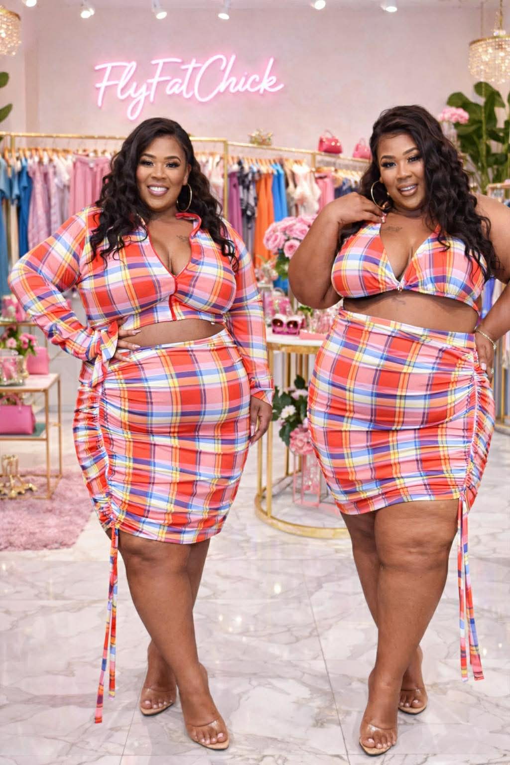 PLUS SIZE RED MIX PLAID 3-PIECE Skirt Set-30