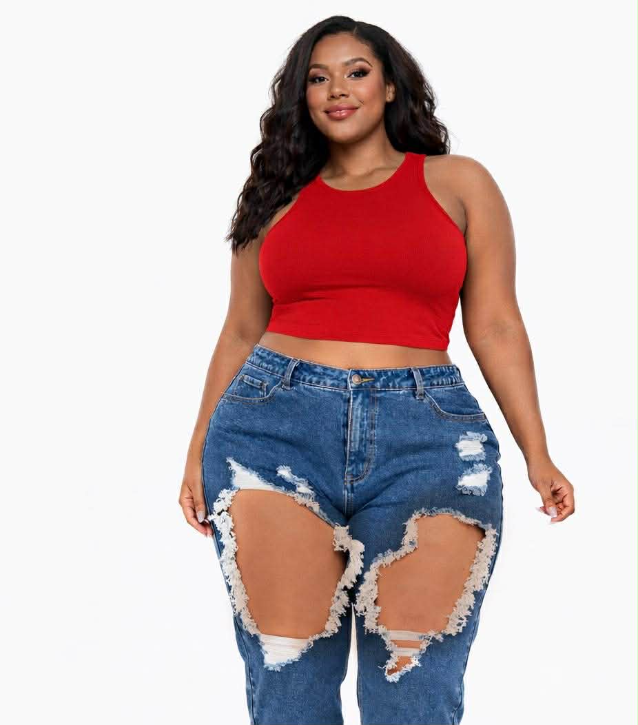 PLUS SIZE CROP TANK-RED