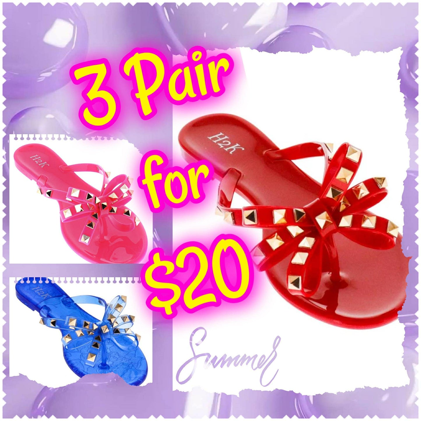 3 PAIR FOR $20 INCLUDES" T-strap sandal w/bow & gold-tone pyramid studs