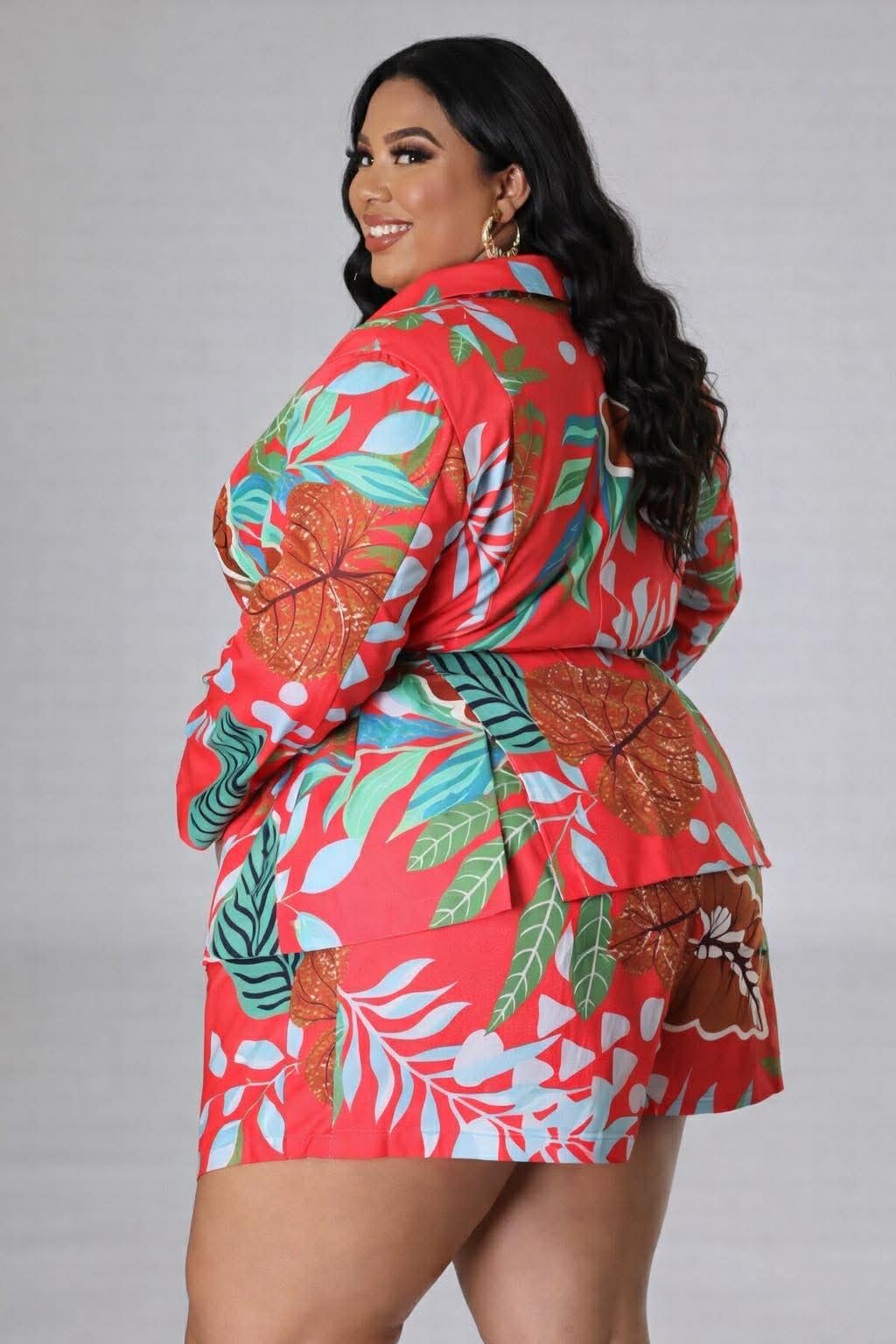 PLUS SIZE FLORAL PRINTER BLAZER SHORT SET (NON STRETCH)-30