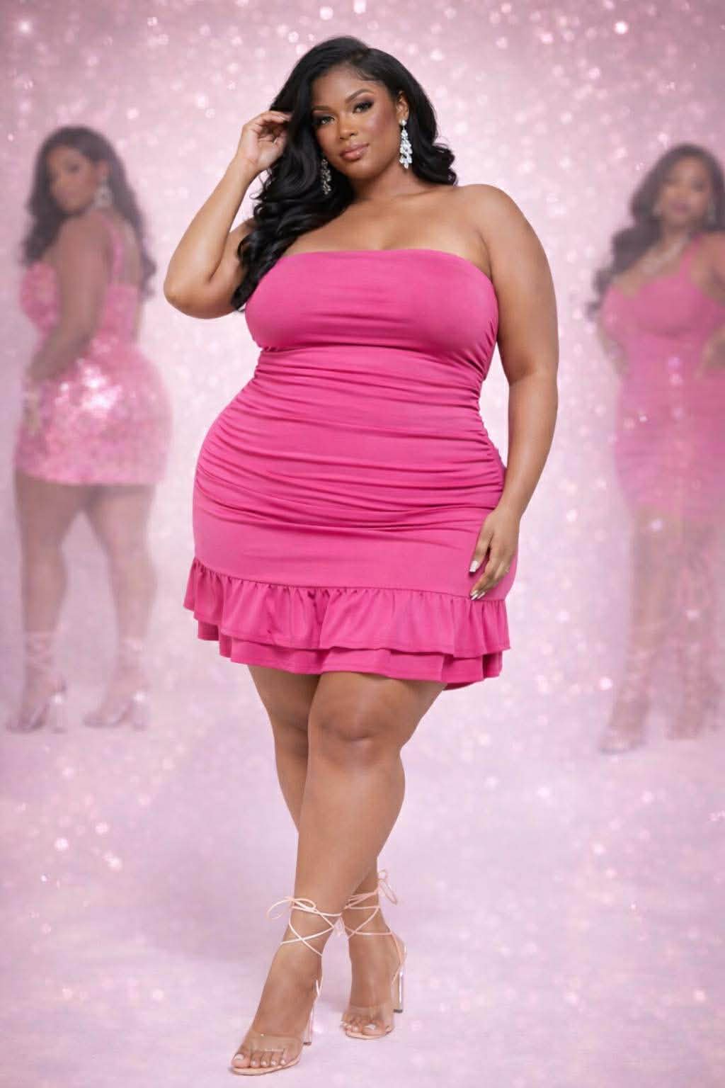 PLUS SIZE I'M JUST A GIRL HALTER DRESS-PINK-68