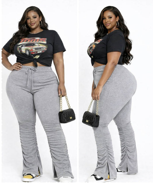 PLUS SIZE STACKED PANTS-HEATHER GREY-32
