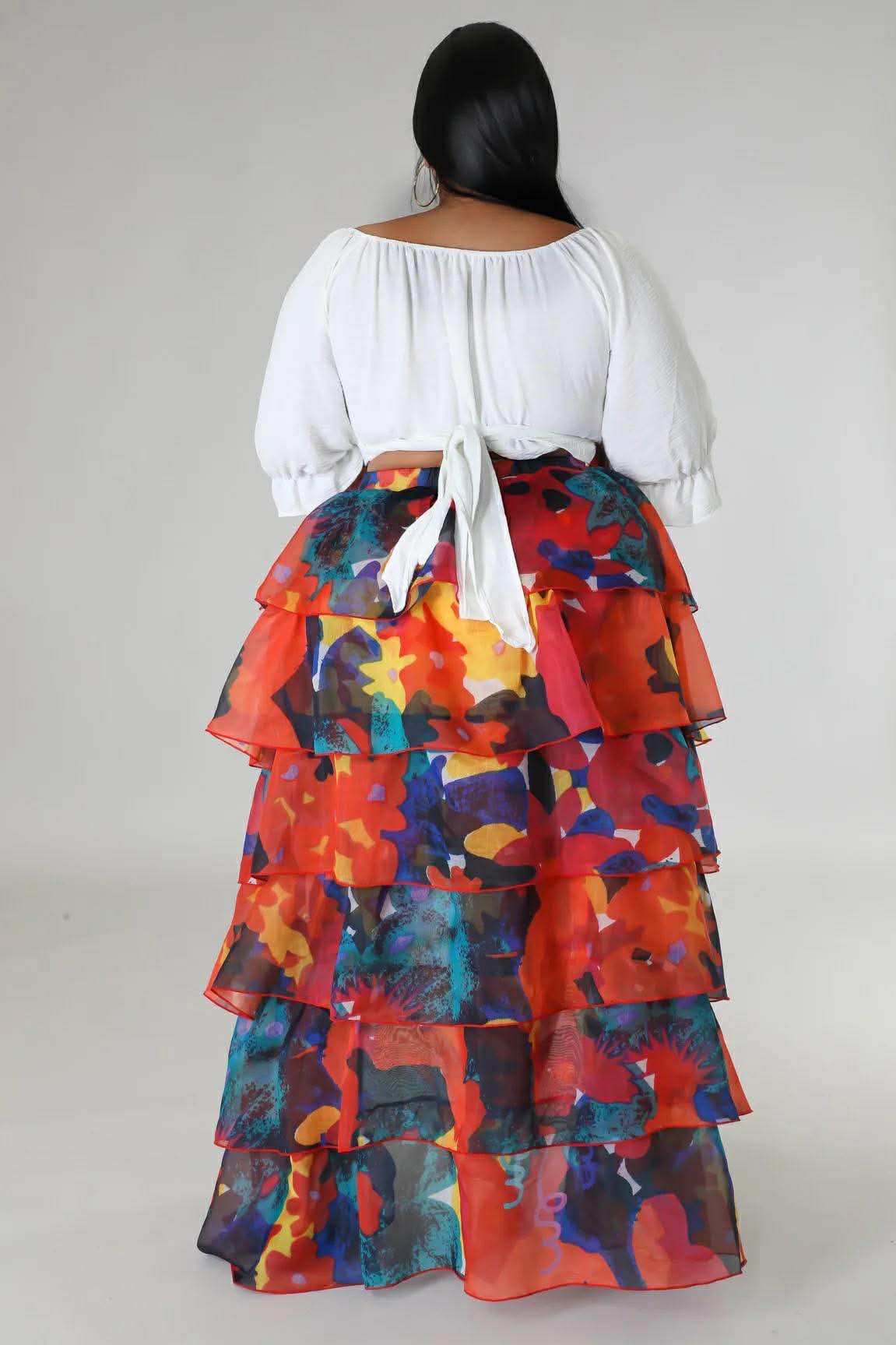 PLUS SIZE RUFFLE LAYERED HI/LO SKORT(NON-STRETCH)-50