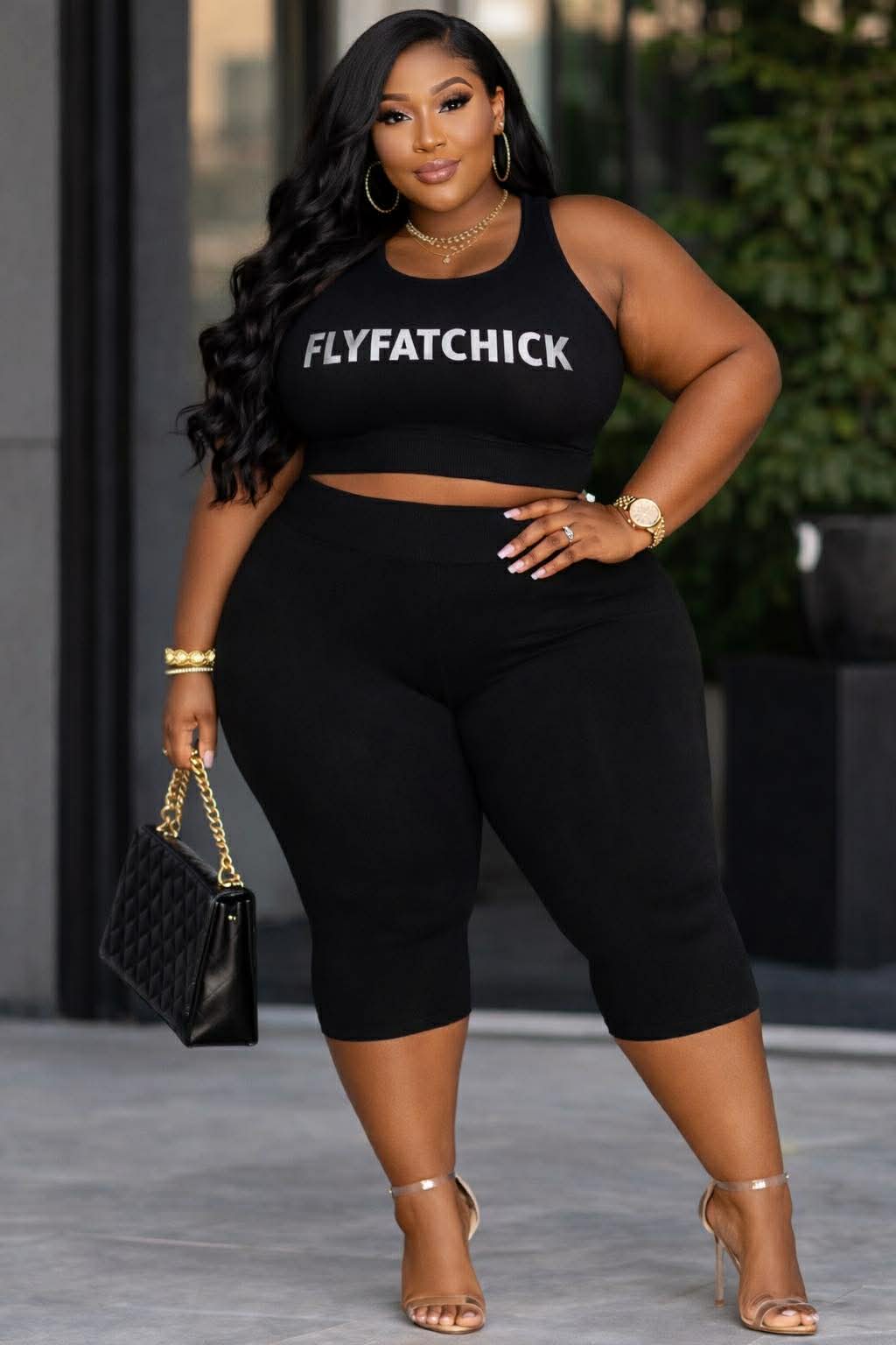 PLUS SIZE Cotton Capri Leggings-BLACK