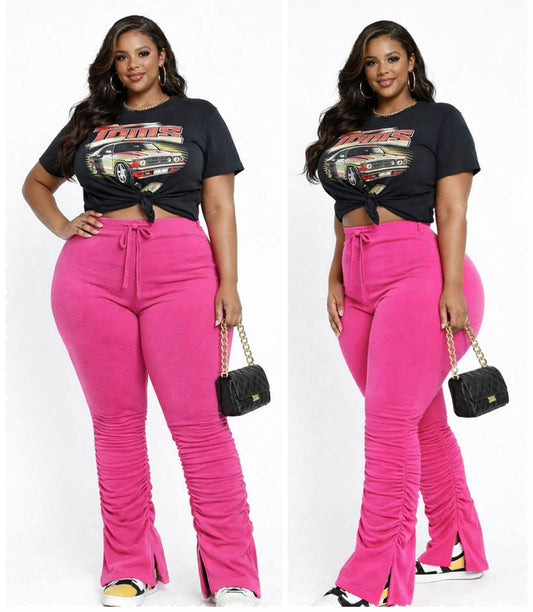 PLUS SIZE STACKED PANTS-HOT PINK-32