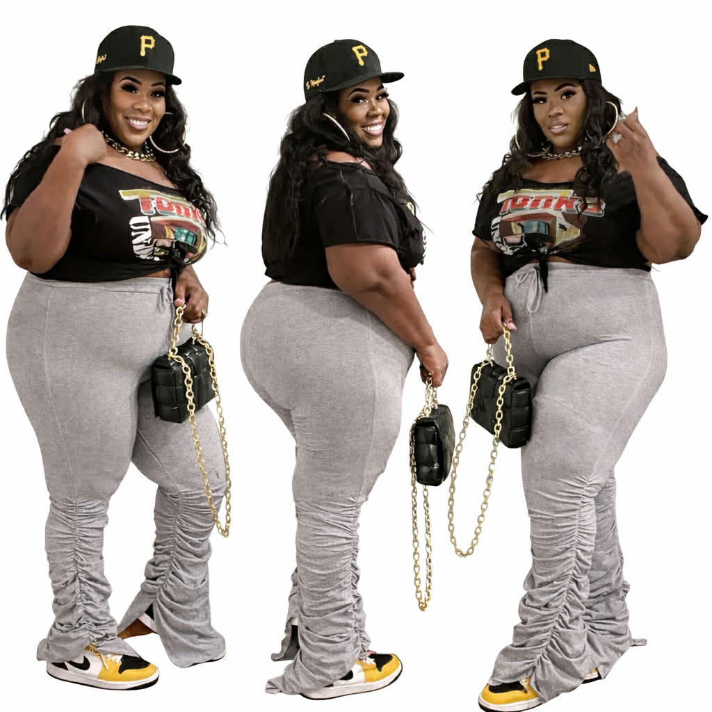 PLUS SIZE STACKED PANTS-HEATHER GREY – flyfatchick