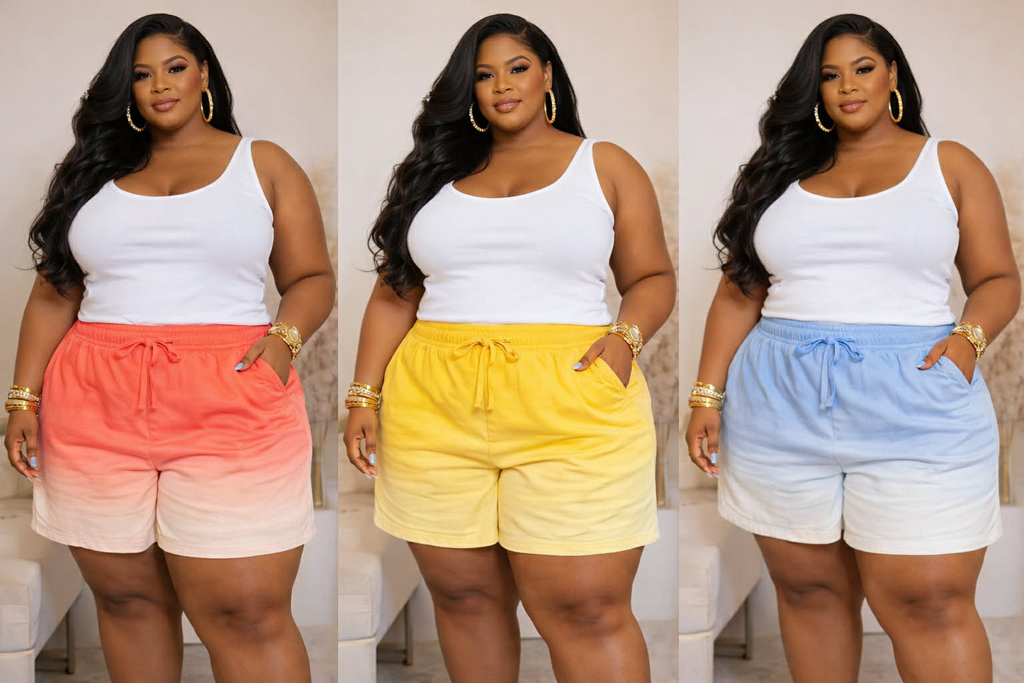 PLUS SIZE OMBRE 2-POCKET SHORTS--74
