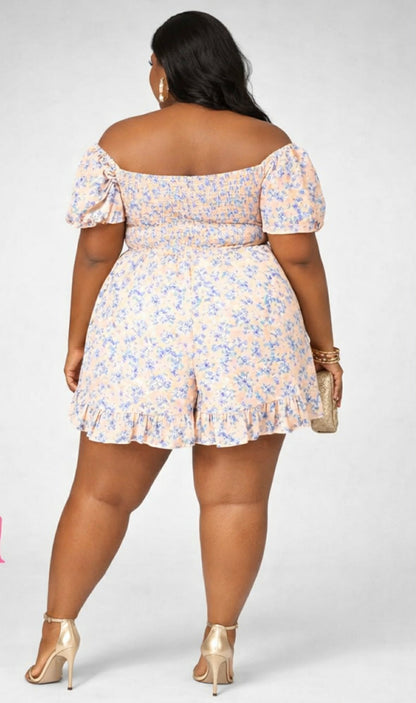 PLUS SIZE PEACH FLORAL SHORT ROMPER-54