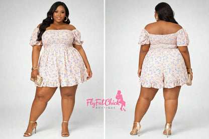 PLUS SIZE PEACH FLORAL SHORT ROMPER-54