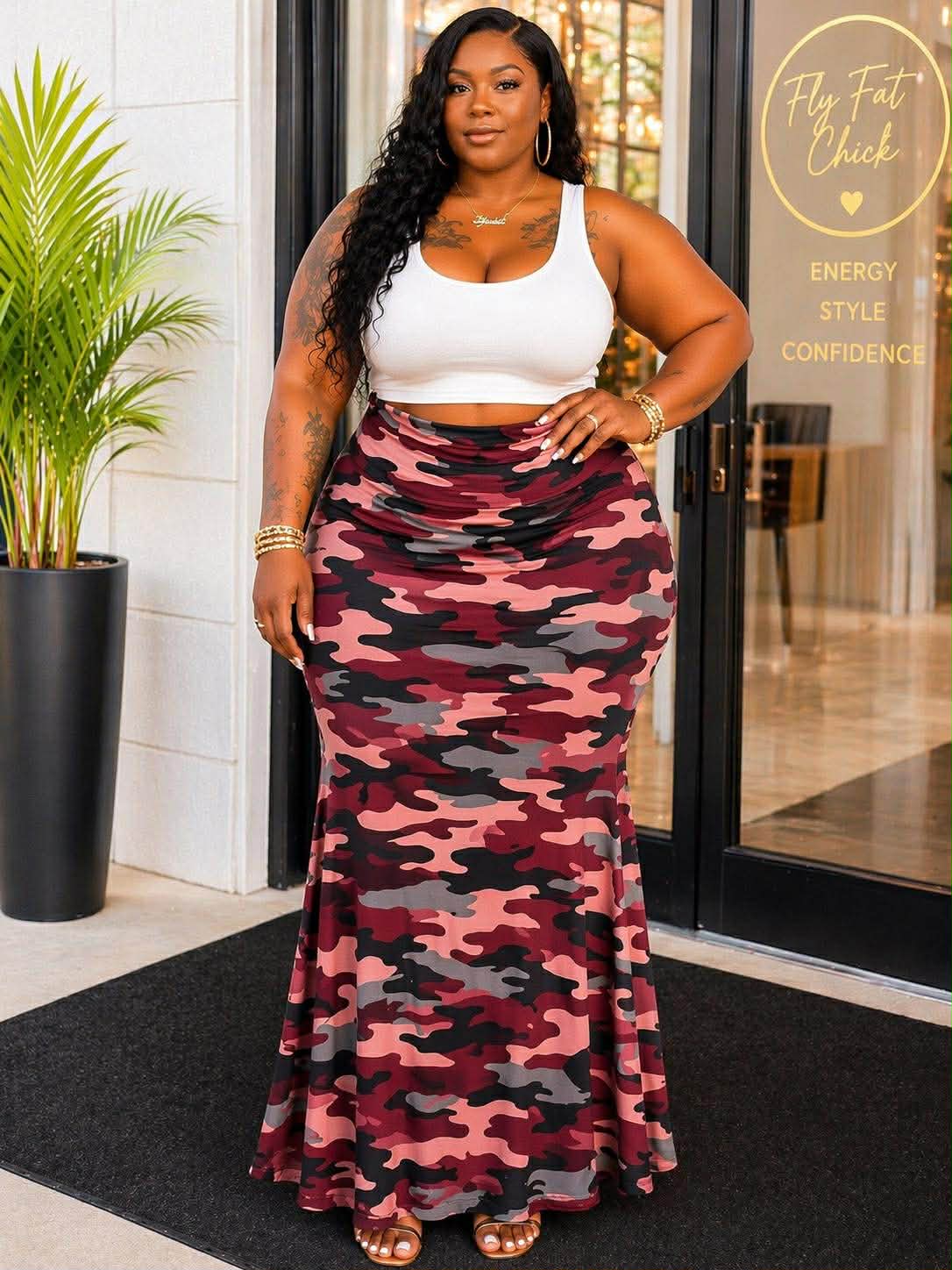 PLUS SIZE MAXI SKIRT-CAMO PINK MIX-63