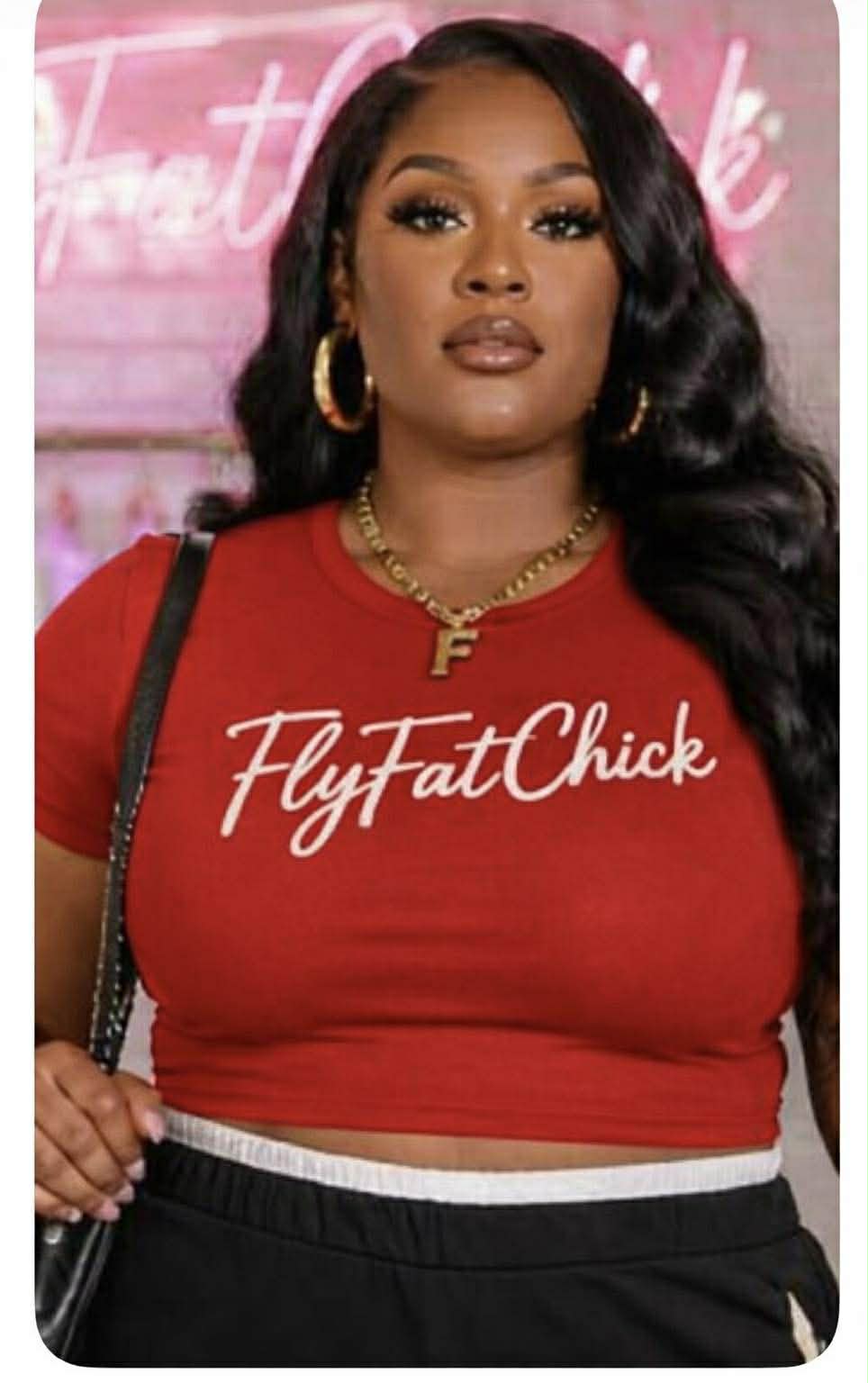 Plus Size " FlyFat Chick" Crop Top-RED/WHITE-06