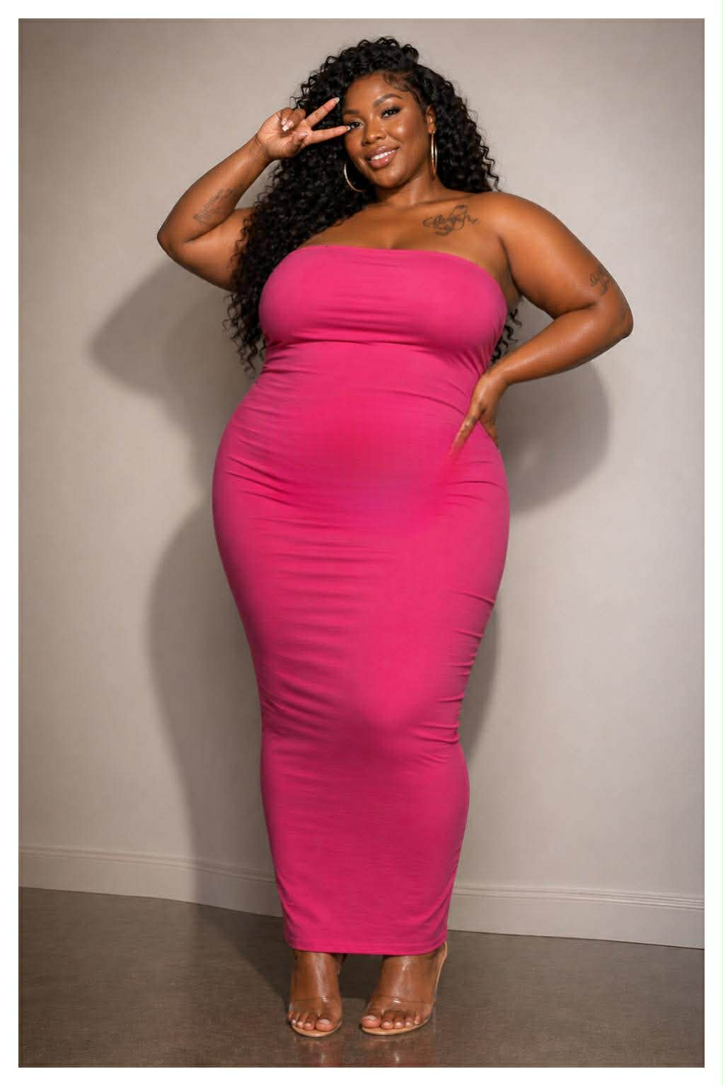 PLUS SIZE TUBE MAXI DRESS-HOT PINK-18