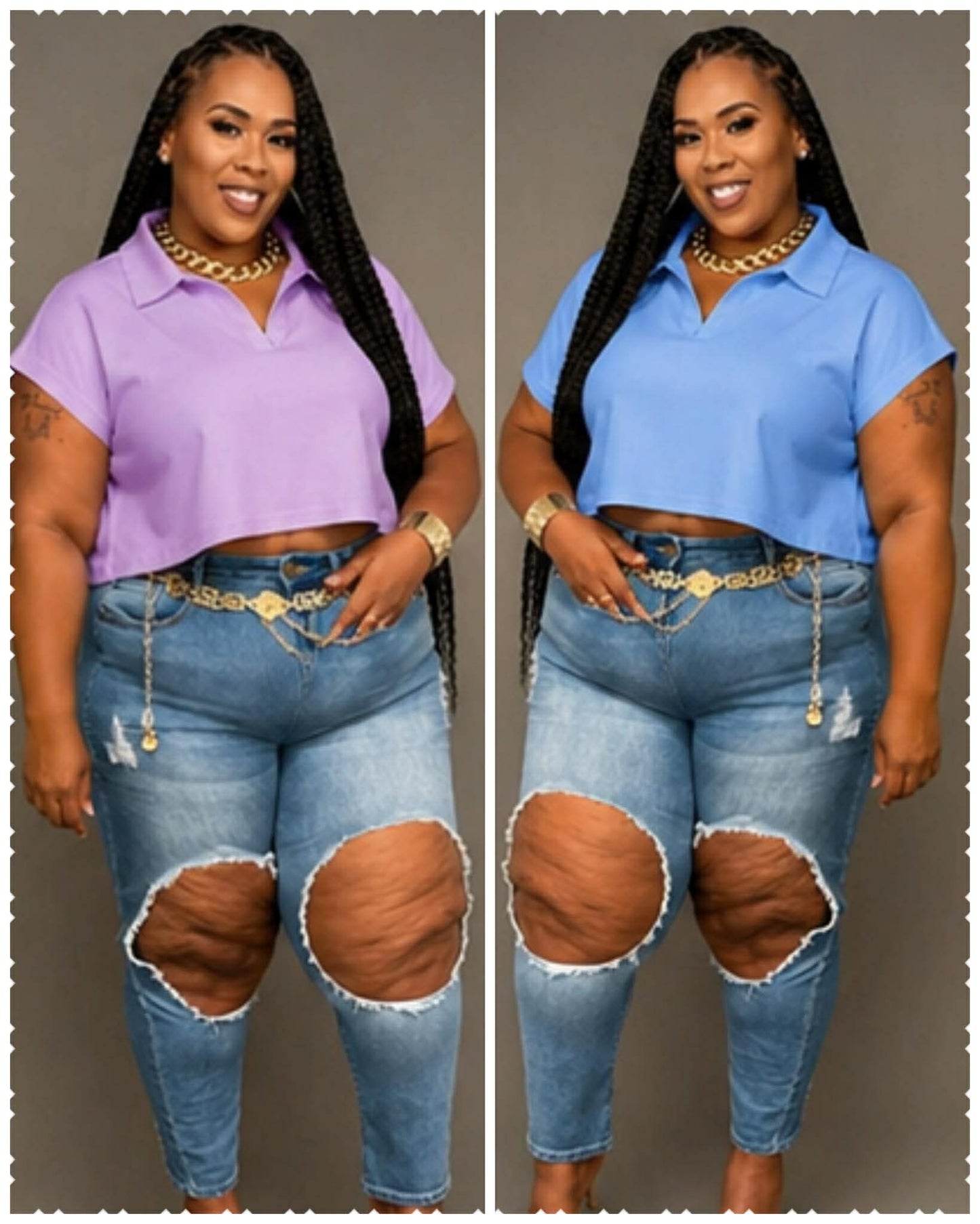 PLUS SIZE Collar Crop Top -35