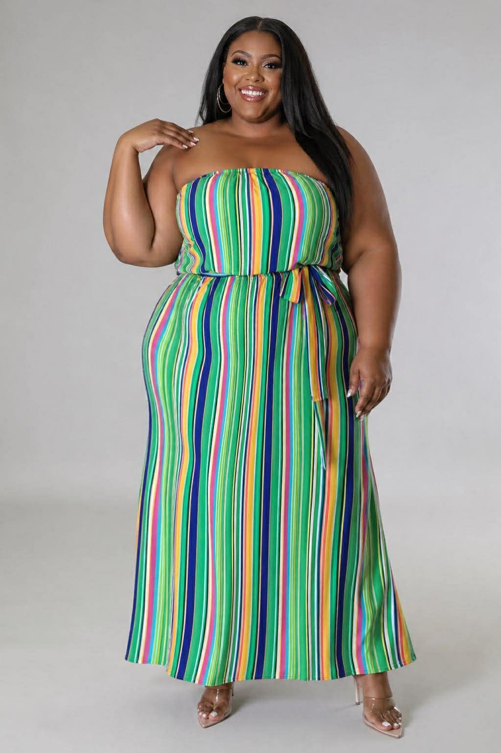 PLUS SIZE MULTI STRIPES HALTER MAXI DRESS-30