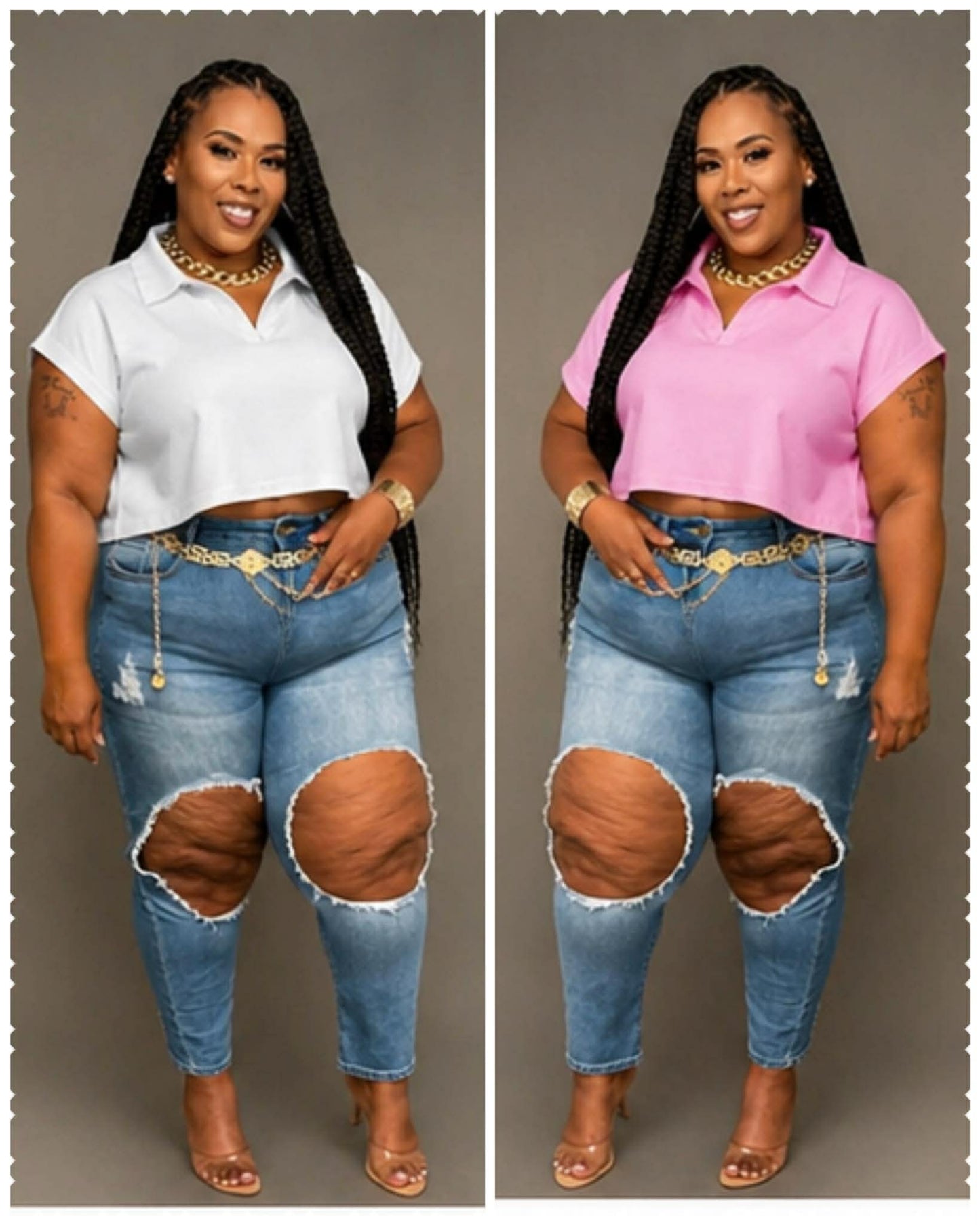 PLUS SIZE Collar Crop Top -38
