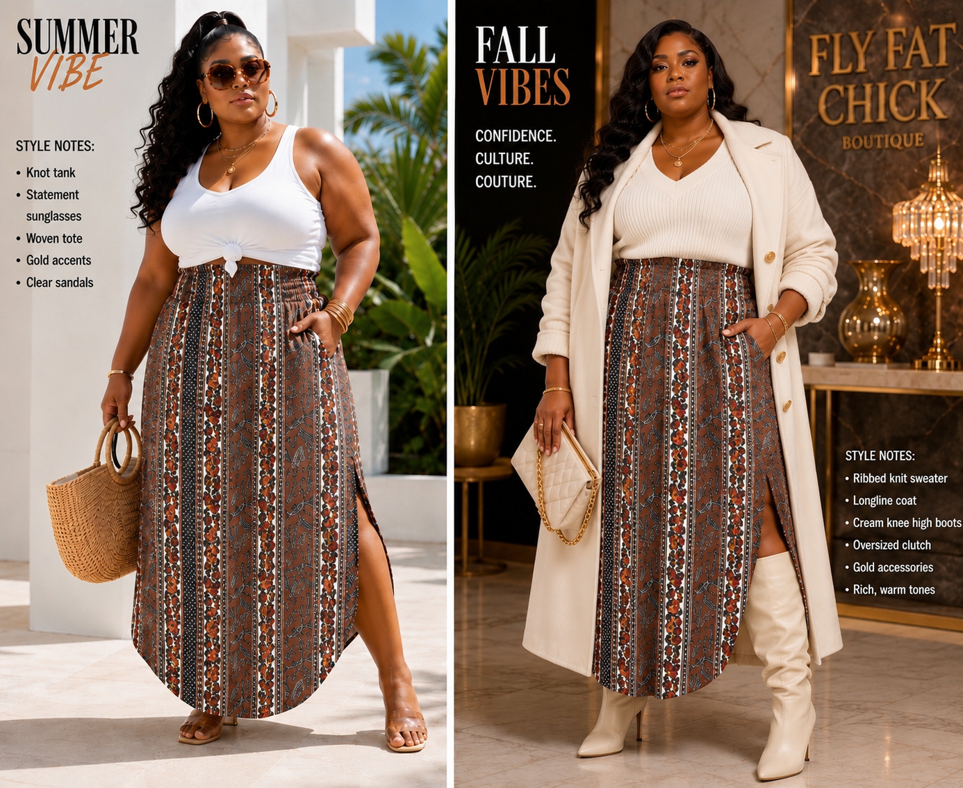 PLUS SIZE "RICH AUNTIE" MAXI SKIRTS-BROWN MIX-04