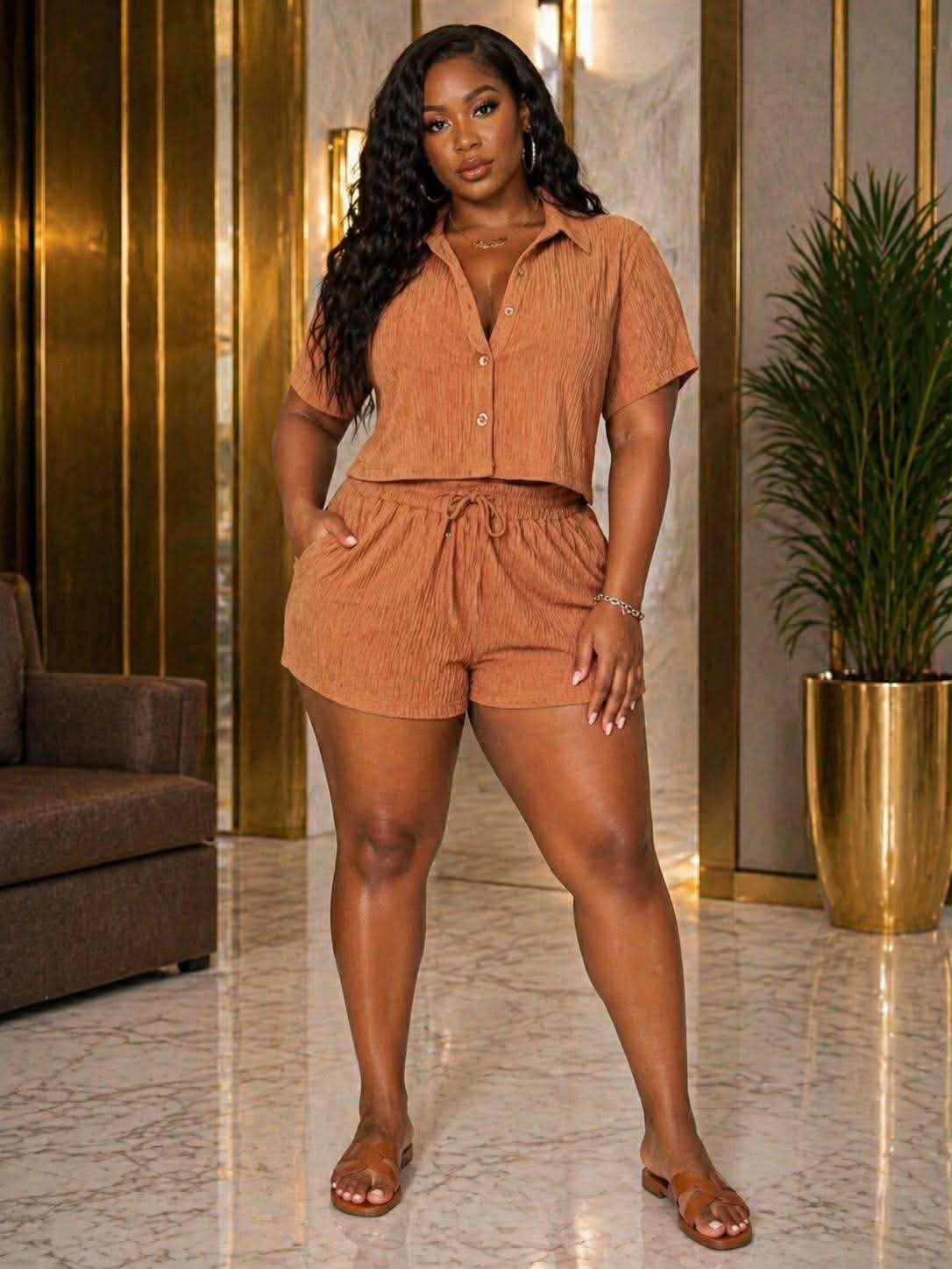 TRIM LUXE SHORT SET-CAMEL