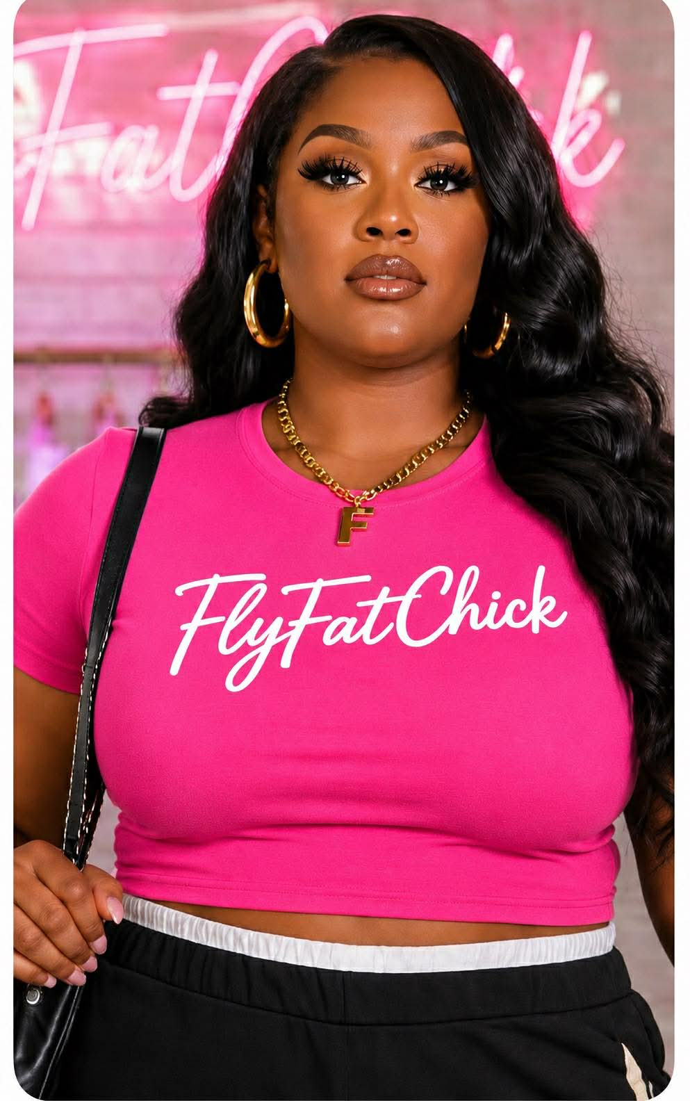 Plus Size " FlyFat Chick" Crop Top-HOT PINK/WHITE-06