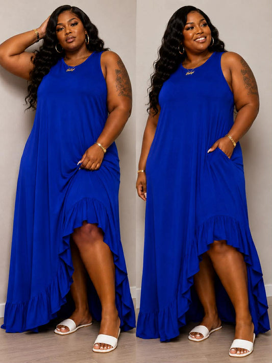 PLUS SIZE "ROYAL RUFFLE"MAXI DRESS-BLUE-25