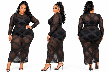 PLUS SIZE "ALL EYEZZZ ON ME" MESH DRESS-BLACK-31