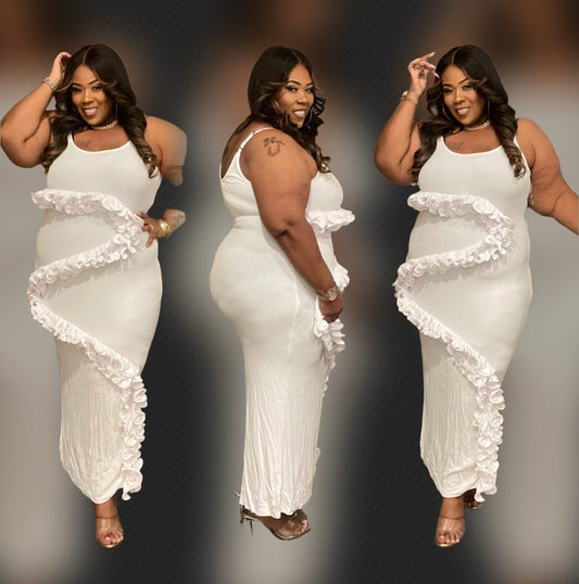 RUFFLE SOME FEATHER DRESS-WHITE