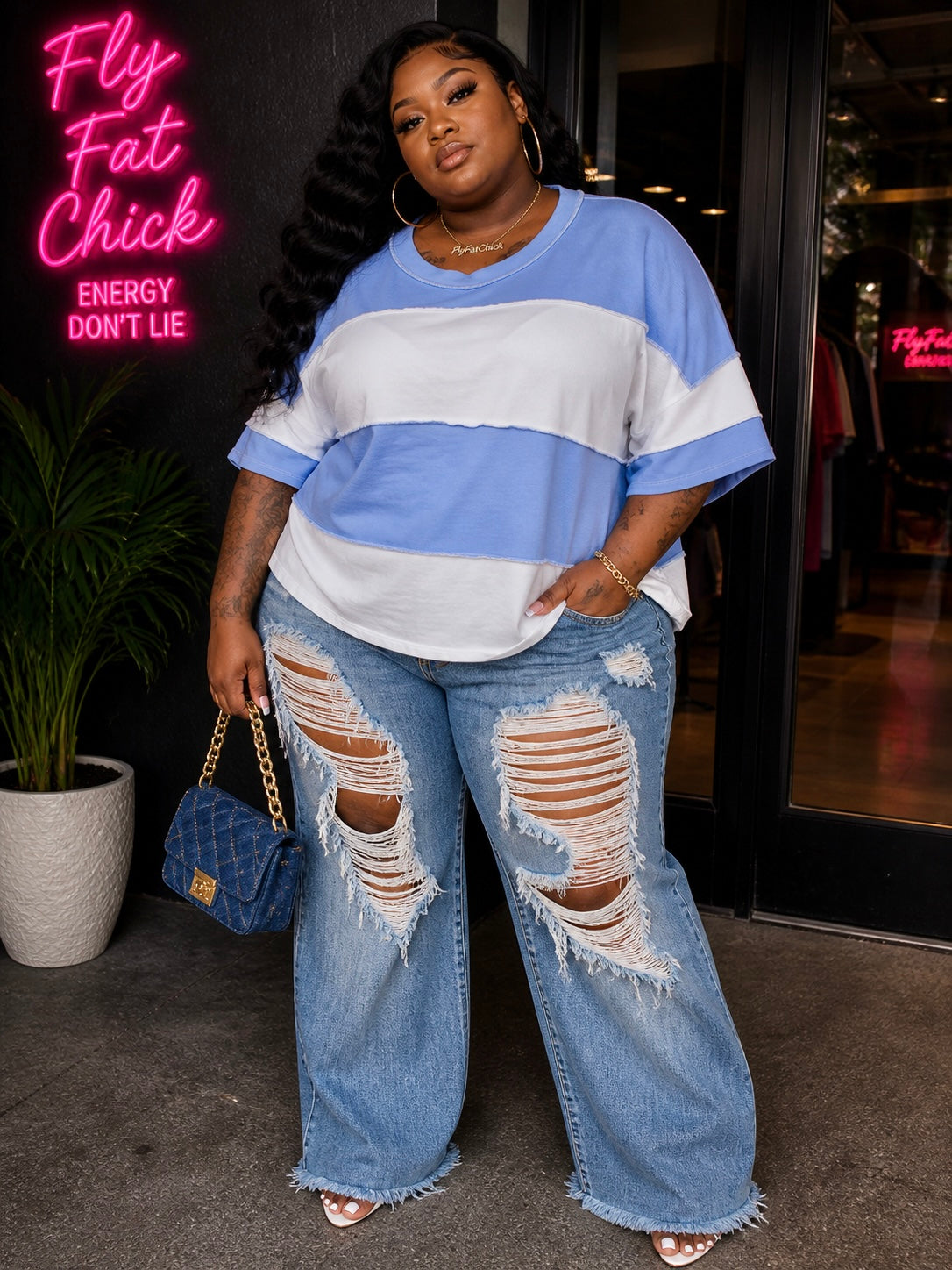 PLUS SIZE "RICH ENGERY" TOP-BLUE-33