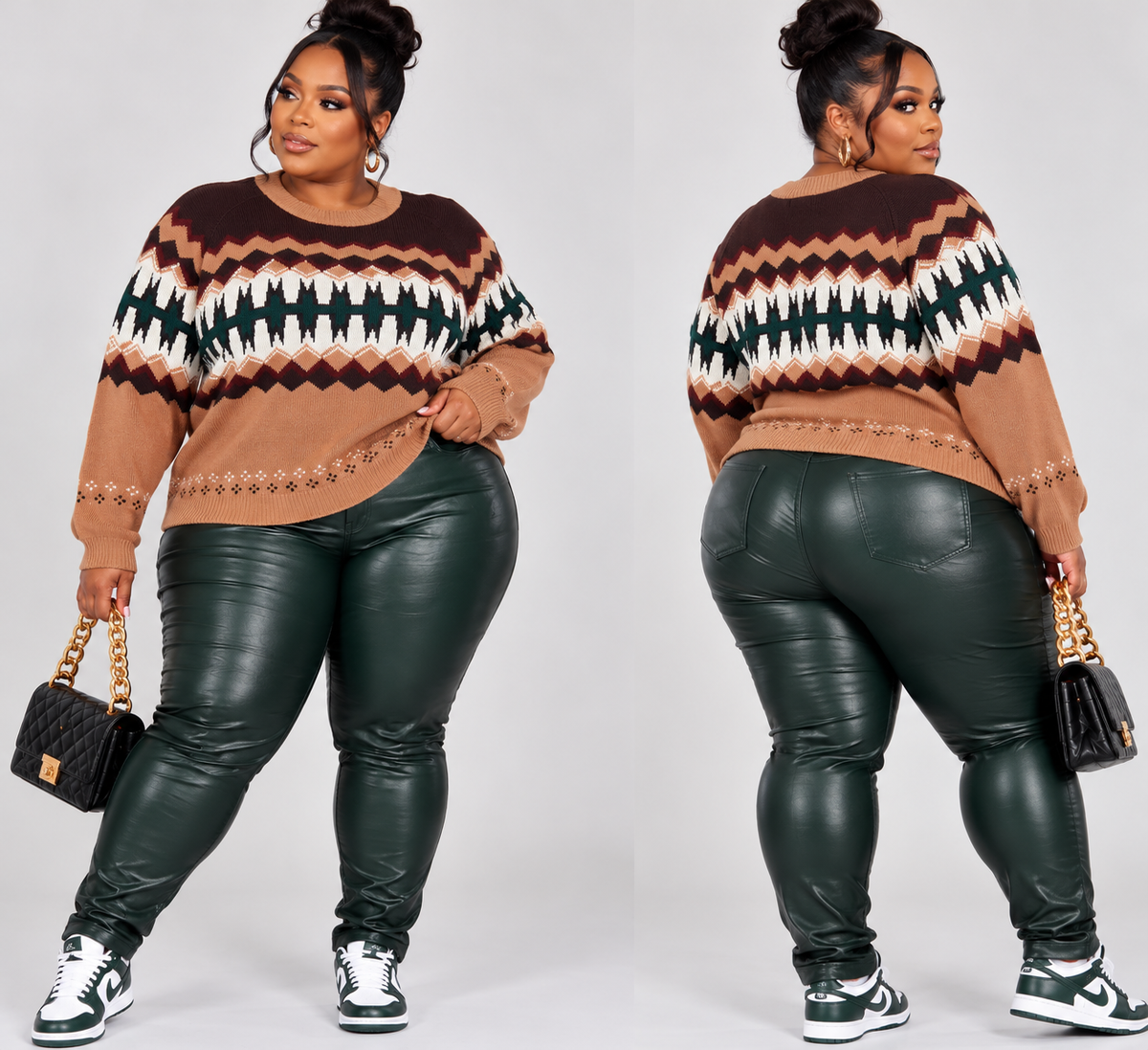 PLUS SIZE "SWEATER WEATHER" CAMEL/HUNTER MIX-21