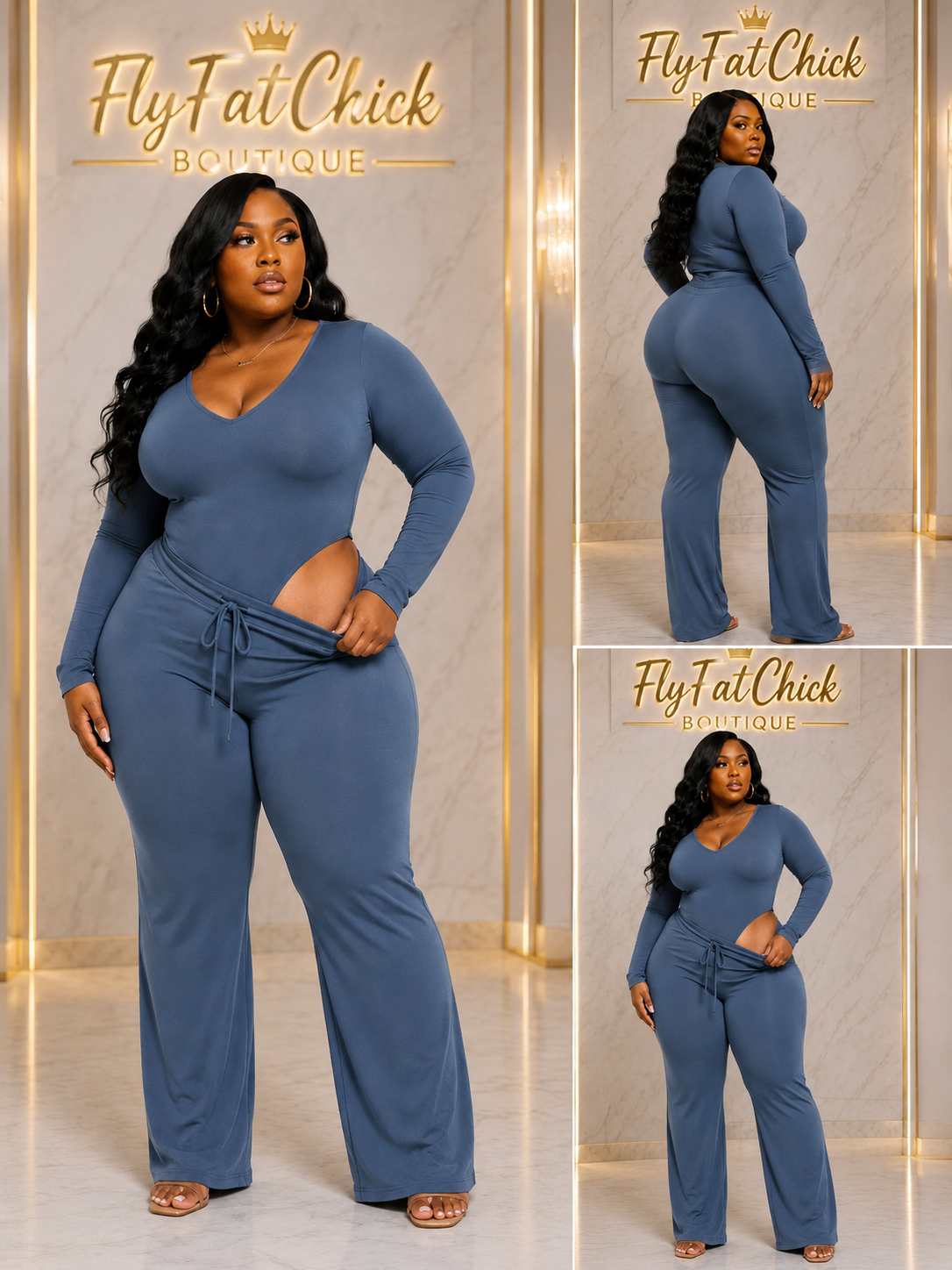 PLUS SIZE 2-PIECE "SPT LIFE CURVE" SET-ASH BLUE-63