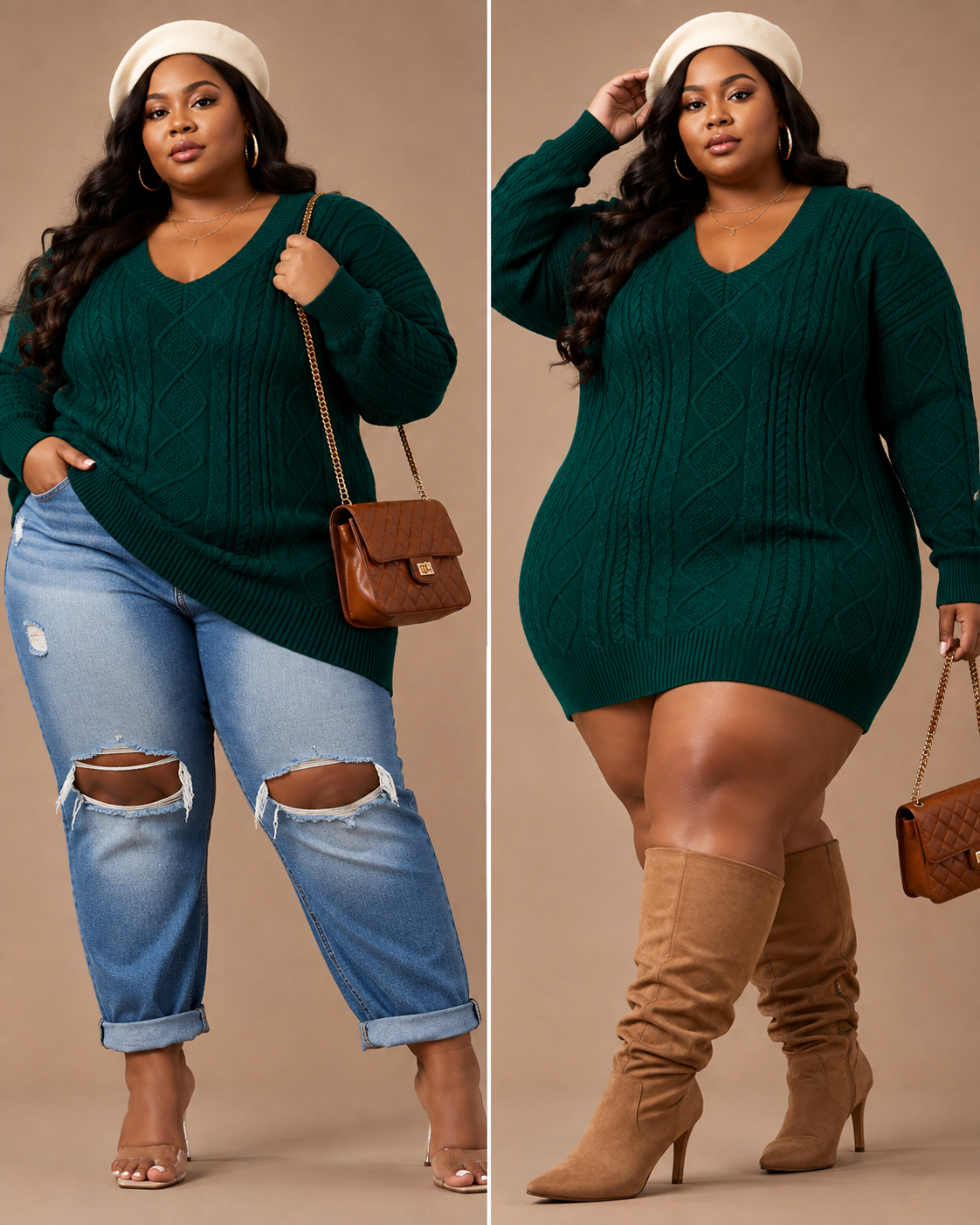 "$13 SPECIAL"  " PLUS SIZE "2-WAY KNIT" SWEATER OR DRESS-GREEN (wiil ship 8/10)