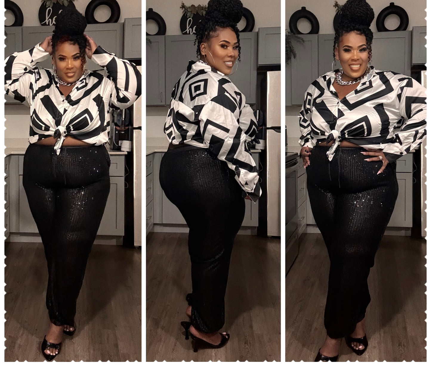PLUS SIZE ELASTIC WAIST FRONT POCKETS JOGGER SEQUINS PANTS