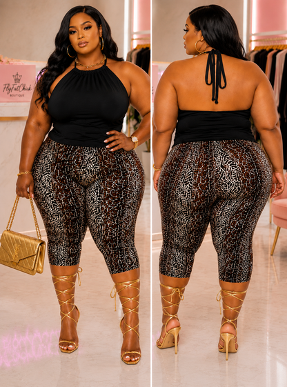 Plus Size Shirring Halter Neck Chain Trim Tie Top