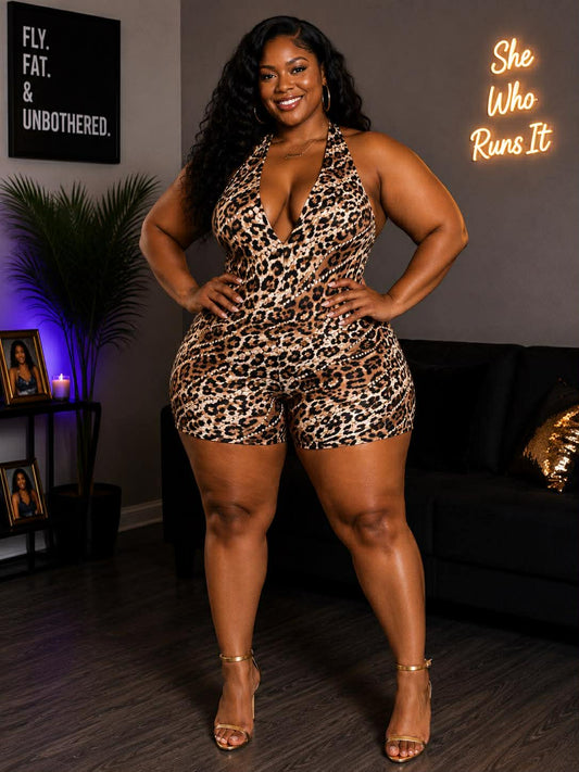 PLUS SIZE "SHE RUNS IT ROMPER"-ANIMAL PRINT-34