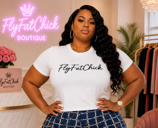 Plus Size " FlyFat Chick" Crop Top-WHITE/BLACK-06