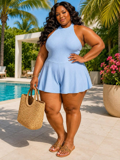 Plus Size " BABY DOLL BEAUTY" ROMPER-BABY BLUE