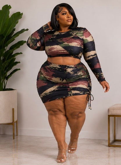PLUS SIZE 2-PIECE CAMO PRINTED SKIRT SET-10