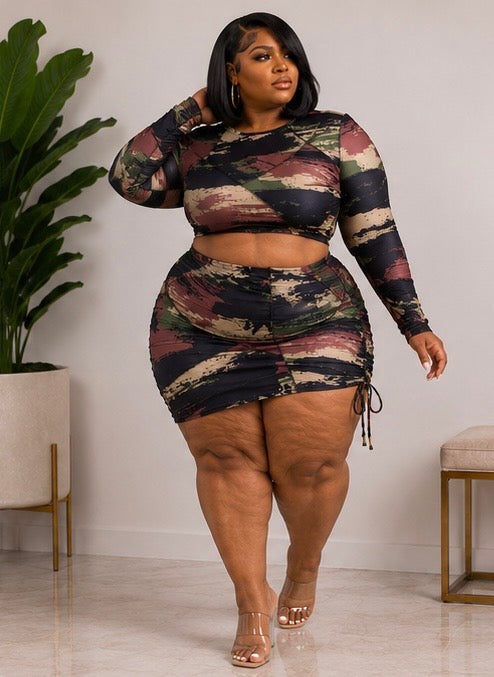PLUS SIZE 2-PIECE CAMO PRINTED SKIRT SET-10
