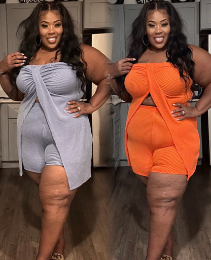 RIBBED HALTER TOP & 2-PIECE SHORT SET